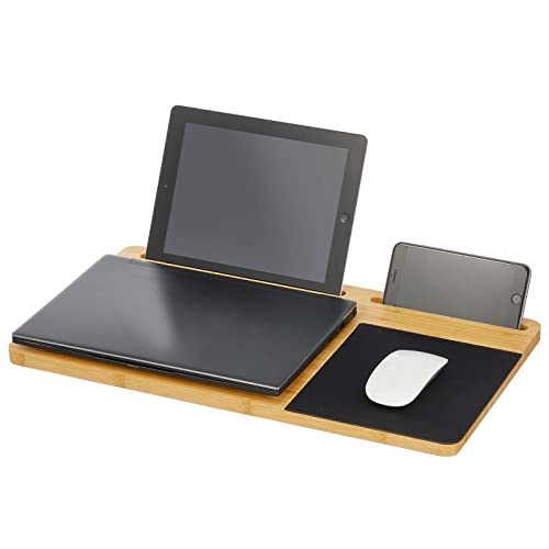 Portable Laptop Desk Oak Wood Lap Tray With Mousepad Tablet & Phone Slots  Christmas Gift Wooden Mobile Workstation MacBook Stand Lapdesk 