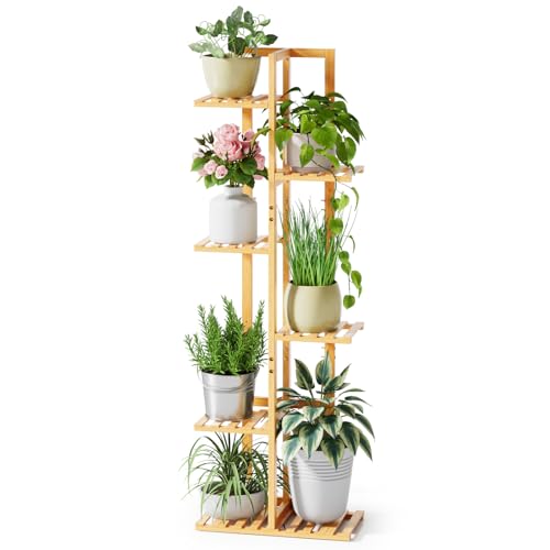 Wisuce Bamboo Shelf Indoor, 2 Tier Window Tall Stand Table for Multiple  Plants, Flower Shelf , Plant