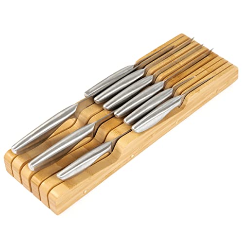 In-Drawer Bamboo Knife Block Holds 16 Knives (Not Included) Without  Pointing Up PLUS a Slot for your Knife Sharpener! Noble Home & Chef Knife