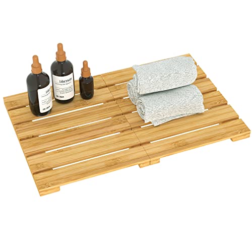 Small Non-Slip Bamboo Wood Bathroom Mats for Inside or Outside (15.8 x 10.2  In)