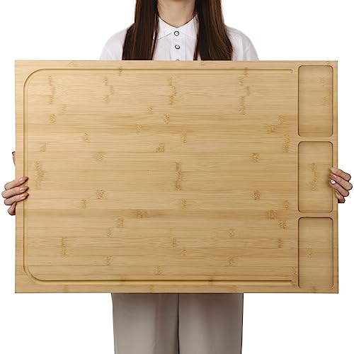 COMELLOW Bamboo Cutting Board with Containers - Large Wood Cutting Board  with Stackable Containers and Locking Lid - Chopping Board with Built-in