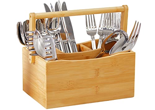  Fab Pad Bamboo Silverware Caddy, Cutlery Holder with