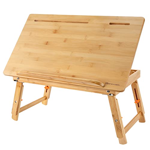KKTONER Laptop Stand Lap Desk Table with Adjustable Leg 100% Bamboo Fo