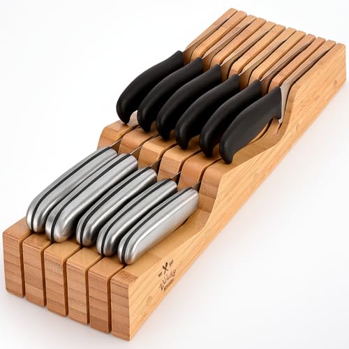 Bamboo Knife Block Space Saving Kitchen in-Drawer Knife Holder