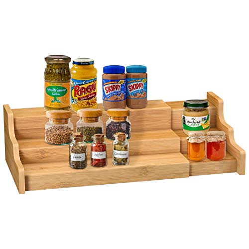 FoverOne 3-Tier Bamboo Spice Rack, 15.74 L x 5.11 W x 16.53 H, Wood  Spice Jars Holder, Seasoning Rack Spice Bottle Shelf Organizer for Kitchen