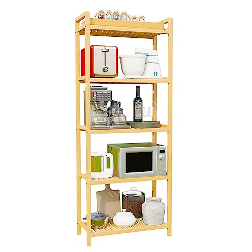 6-Tier Bamboo Adjustable 63.4” Tall Bookcase Book Shelf Organizer, Free  Standing Storage Shelving Unit For Living Room, Kitchen, Bedroom, Bathroom