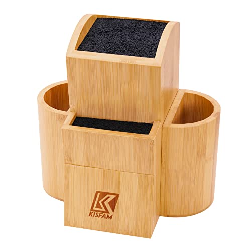 Extra Large Bamboo Knife Block Holder with Removable Bristles for