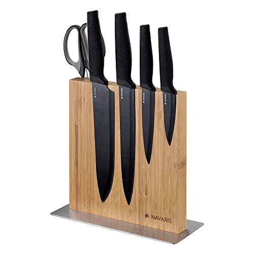 Magnetic Knife Holder with Powerful Magnet - Large Bamboo Wood Knife Block  without Knives, Double Side Universal