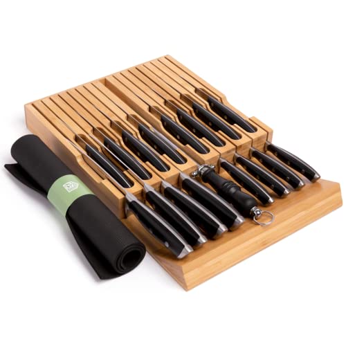 Bamboo Universal Knife Block, Extra Large Two-tiered Slotless Bamboo Knife  Stand Organizer Holder, Convenient Safe Storage for Knives & Utensils