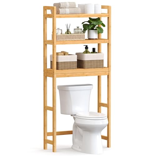 MUPATER Bathroom Over-The-Toilet Storage Cabinet Organizer with Shelves and  Doors, Small Freestanding Toilet Shelf Space Saver with Anti-Tip Design