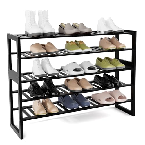 Everyday Home Stackable Shoe Rack: 6 Tier Rack Black