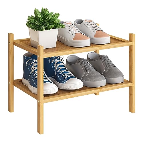 viewcare 4-Tier Bamboo Shoe Rack for Entryway, Stackable | Foldable |  Natural, Shoe Organizer for Hallway Closet, Free Standing Shoe Racks for  Indoor