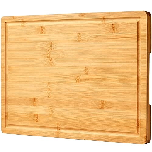 Bamboo Wood Cutting Board for Kitchen, 1 Thick Butcher Block, Cheese  Charcuterie Board, with Side Handles and Juice Grooves, 16x11