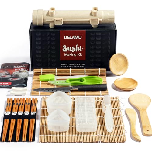 Sushi Making Kit Deluxe - Includes 2 Bamboo Sushi Rolling Mats, Rice  Spreader, Rice Paddle, 5 Pairs Chopsticks - 100% Bamboo Home Sushi Maker  Kit for