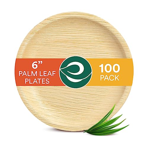 Eco Soul 100% Compostable 6 inch Paper Plates [100-Pack] Small Disposable Party Heavy Duty, Eco-Friendly, Appetizer, Dessert, Wedding Plates I