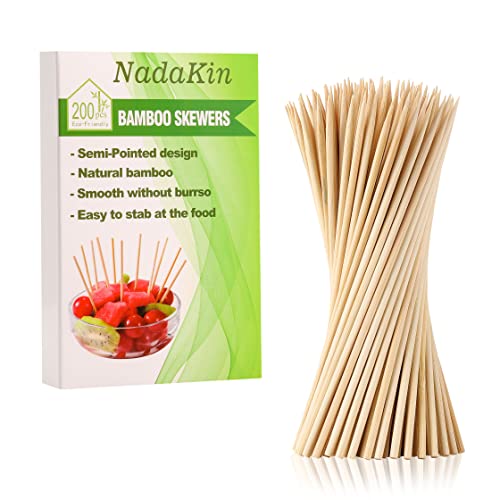 200 PCS Bamboo Skewers for Appetizers, 4.7 Inch Toothpicks, Cocktail Picks  for Drinks, Fruit Kababs, Sausage, Barbecue Snacks, Natural Wooden Paddle