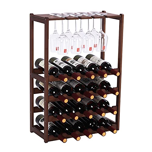 28-Bottle Bamboo Wine Rack Free-Standing Shelving Unit