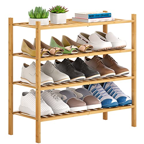 Pipishell Bamboo Shoe Rack Bench, 3-Tier Sturdy Shoe Organizer, Storage Shoe Shelf, Holds