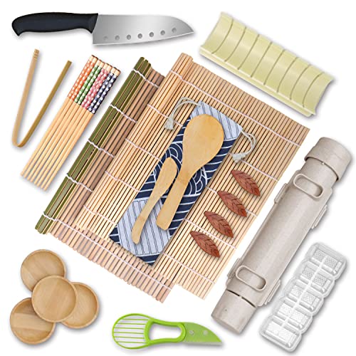 Sushi Making Kit - Bamboo Sushi Mat, All In One Sushi Bazooka Maker with  Bamboo Mats, Paddle, Spreader, Sushi Knife, Chopsticks Holder, Cotton Bag