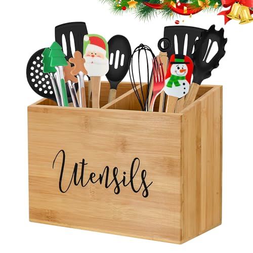  Yumkfoi Extra Large Utensil Holder, 4 Sections Wooden Utensil  Organizer, Farmhouse Kitchen Cooking Utensils Holder, Rustic Utensil Caddy  Crock Counter Organizer and Cooking Tools Storage : Home & Kitchen