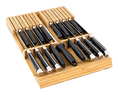 Utoplike in-Drawer Knife Block Bamboo Kitchen Knife Drawer Organizer,Large  Handle Steak Knife Holder Without Knives, fit for 12 Knives and 1